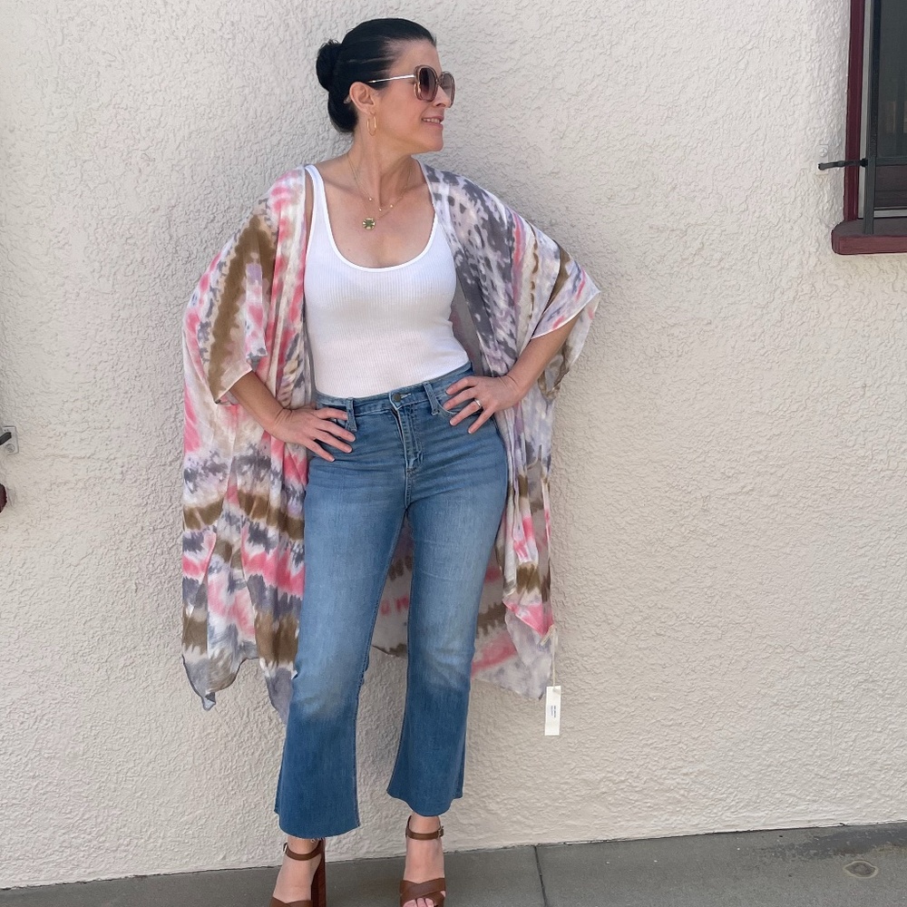 035 Boho Tie Dye Kimono beach Cover up - Picture 10 of 15